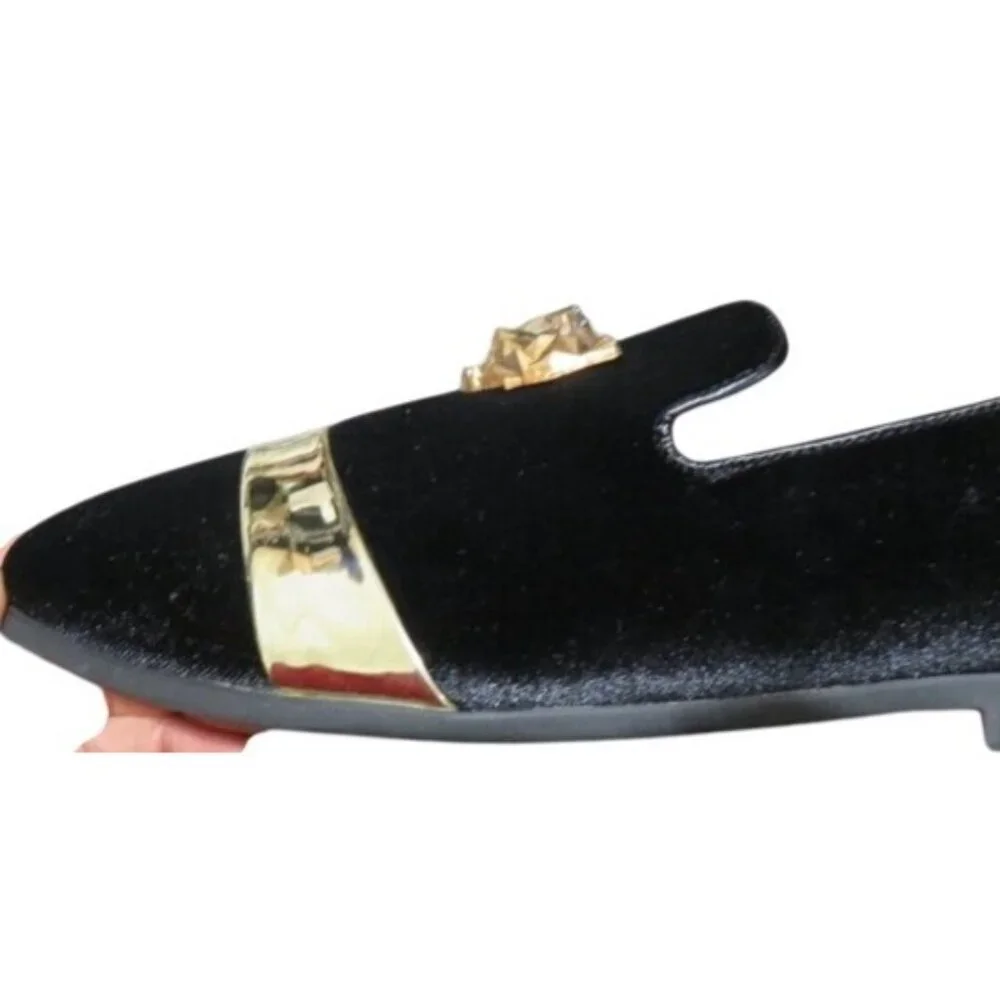 Santimon Velvet Tuxedo Lion Head Loafers Driving Shoes Smoking Slippers size 12